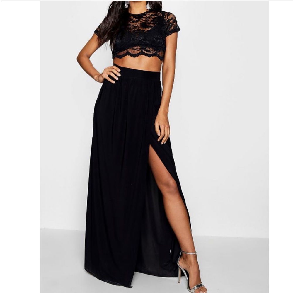 Black Lace Crop top Bralet And Maxi Skirt - Picture 3 of 6